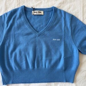 Miu Miu V-Neck  Blue Knit Crop Top